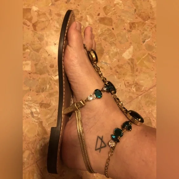 Emanuela Caruso Capri stunning green jewel sandals size 39 fit 8.5 US - Picture 7 of 13